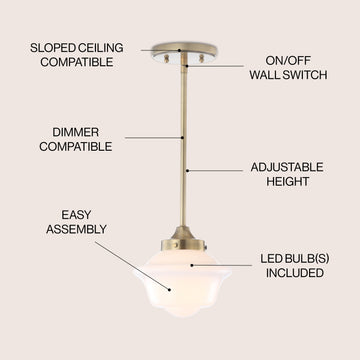 Kurtz School House Adjustable Drop Metal/Glass LED Pendant